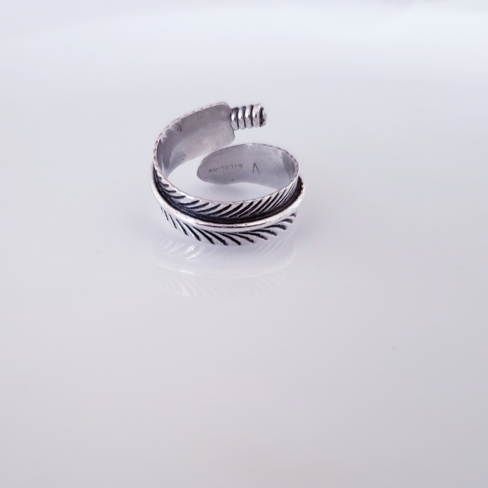 Prayer Feather Adjustable Ring Sterling Silver Na… - image 3